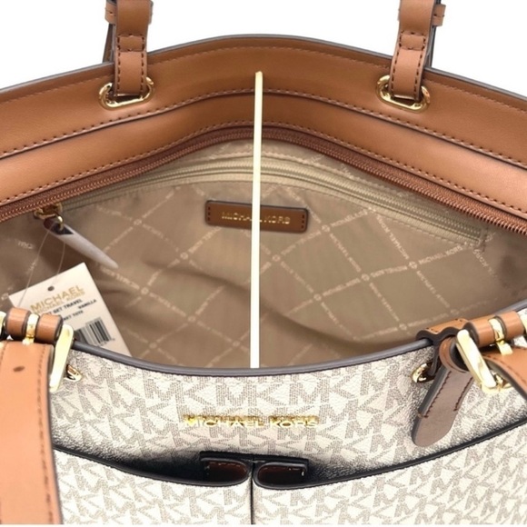 Michael Kors Medium Double Packet Tote Bag & Trifold Wallet Vanilla/Brown - Picture 6 of 13